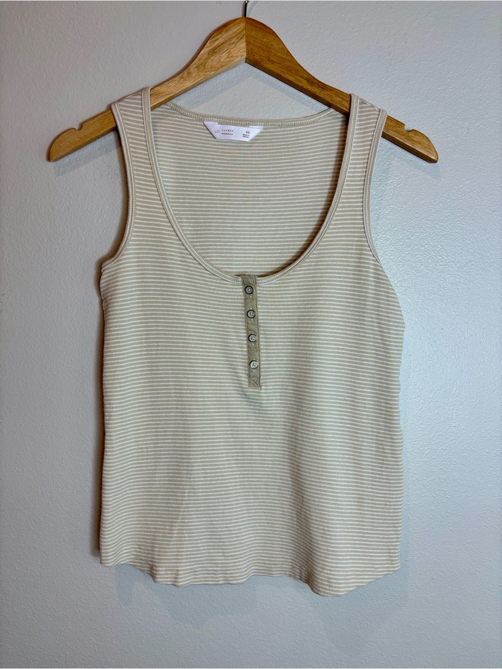 LC Lauren Conrad Cream and White Striped Henley Tank